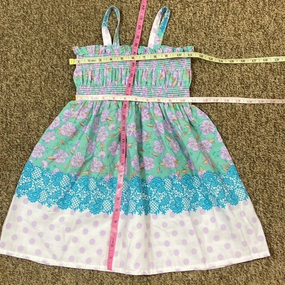 Handmade Floral and Polka Dot Sundress Kids Size Approximately 3T Not Tag